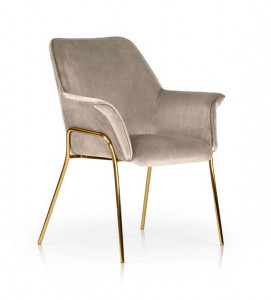SCAUN DINING MARGOT, BEJ/AURIU, TAPITERIE DIN CATIFEA SI PICIOARE DIN METAL, STIL MODERN, ATR