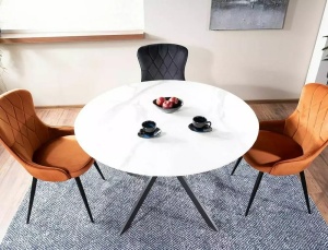 SCAUN DINING, NEGRU BLUVEL 19/NEGRU MAT, TAPITERIE DIN CATIFEA SI PICIOARE DIN METAL, STIL MODERN - Img 3