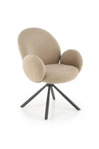 SCAUN DINING PIVOTANT K498, BEJ/NEGRU, TAPITERIE BOUCLE SI PICIOARE DIN METAL, STIL MODERN