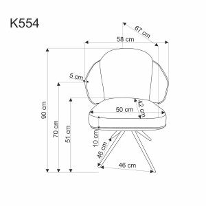 SCAUN DINING PIVOTANT K554, GRI/NEGRU, TAPITERIE DIN STOFA SI PIELE ECOLOGICA SI PICIOARE DIN METAL, STIL MODERN - Img 2