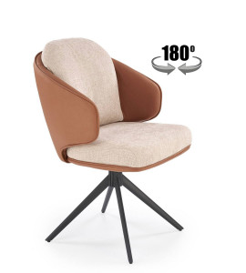 SCAUN DINING PIVOTANT K554, MARO/BEJ/NEGRU, TAPITERIE DIN STOFA SI PIELE ECOLOGICA SI PICIOARE DIN METAL, STIL MODERN