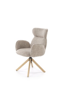 SCAUN DINING PIVOTANT K585, BEJ INCHIS/STEJAR NATURAL, TAPITERIE DIN STOFA SI PICIOARE DIN LEMN, STIL MODERN
