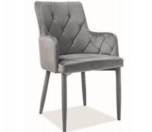 SCAUN DINING RICARDO, GRI BLUVEL 14/GRI, TAPITERIE DIN CATIFEA SI PICIOARE DIN METAL, STIL MODERN
