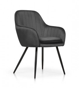 SCAUN DINING ROMA, NEGRU/NEGRU, TAPITERIE DIN CATIFEA SI PICIOARE DIN METAL, STIL MODERN, ATR