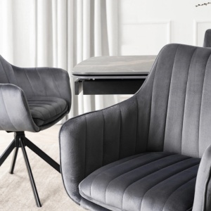 SCAUN DINING ROTATIV, ARTIM MEBLE, REALIZAT DIN METAL SI CATIFEA, CULOARE NEGRU/GRI, STIL MODERN - Img 4