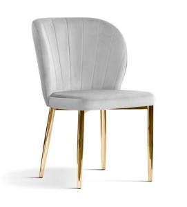 SCAUN DINING SHELLY, GRI/AURIU, TAPITERIE DIN CATIFEA SI PICIOARE DIN METAL, STIL MODERN