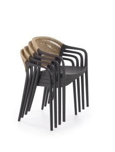SCAUN DINING TERASA K582, NATURAL/NEGRU, DIN RATAN SI POLIPROPILENA, STIL MODERN - Img 5