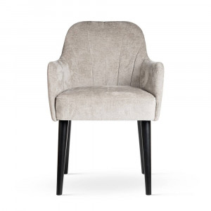SCAUN DINING TULIP SUPREME, BEJ/NEGRU, TAPITERIE DIN STOFA FINA SI PICIOARE DIN LEMN, STIL MODERN - Img 2