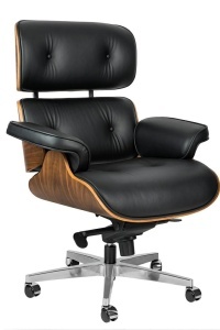 SCAUN DIRECTORIAL DE LUX, ARTIM LOUNGE XL, REALIZAT PIELE NATURALA ITALIANA SI LEMN, CULOARE NEGRU/NUC, STIL EAMES