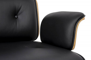 SCAUN EXCLUSIVIST CU TABURET, LOUNGE BUSINESS, NEGRU/NUC, PIELE NATURALA SI LEMN DE NUC, STIL MODERN - Img 5