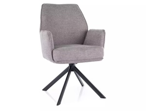 SCAUN PIVOTANT HUGO, GRI 07/NEGRU MAT, TAPITERIE DIN STOFA BREGO SI PICIOARE DIN METAL, STIL MODERN