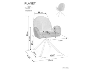 SCAUN PIVOTANT PLANET, GRI 06/NEGRU MAT, TAPITERIE DIN STOFA RAVEN SI PICIOARE DIN METAL, STIL MODERN - Img 5