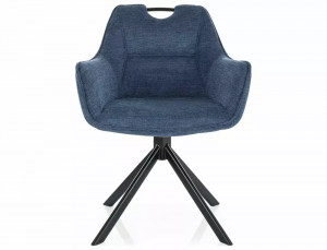 SCAUN PIVOTANT REMO, BLEUMARIN 86/NEGRU MAT, TAPITERIE DIN STOFA BREGO SI PICIOARE DIN METAL, STIL MODERN - Img 2