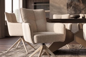 Scaun rotativ LUGANO cu funcție de revenire automată la 360°, cotiere, capacitate de încărcare 150 kg, tweed bej tip chenille - Img 7