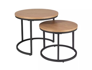 SET 2 MASUTE DE CAFEA AMARO, 43/53 CM, STEJAR/NEGRU, BLAT DIN MDF SI CADRU DIN METAL, STIL MODERN