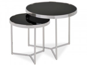 SET 2 MASUTE DE CAFEA DELIA II, 45/60 CM, NEGRU/CROM, BLAT DIN STICLA SECURIZATA SI CADRU DIN METAL, STIL MODERN