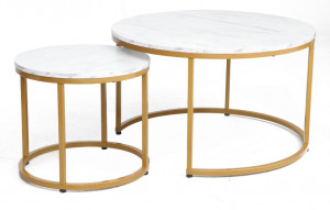 SET 2 MASUTE DE CAFEA DION, 48/80 CM, EFECT DE MARMURA ALBA/AURIU, BLAT DIN PAL LAMINAT SI CADRU DIN METAL, STIL MODERN - Img 2