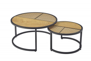 SET 2 MASUTE DE CAFEA GARMINA, STEJAR/NEGRU, DIN MDF FURNIRUIT, RATAN SI METAL, STIL MODERN - Img 2