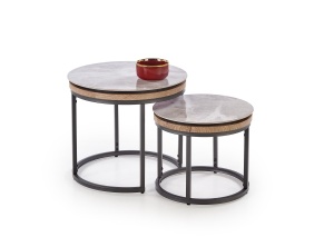 SET 2 MASUTE DE CAFEA ITAKA, EFECT DE MARMURA GRI/NEGRU, DIN MDF SINTERIZAT, MDF FURNIRUIT SI METAL, STIL MODERN