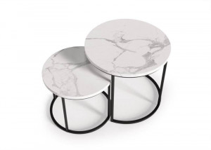 SET 2 MASUTE DE CAFEA OREO, EFECT DE MARMURA ALBA/NEGRU, DIN MDF FURNIRUIT SI METAL, STIL MODERN, HALMAR - Img 4