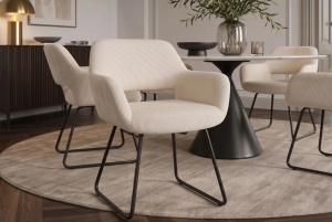 SET 2 SCAUNE CU COTIERE, MUSTANG, REALIZAT DIN METAL SI TEXTIL CATIFEA RAIAT, CULOARE BEJ/NEGRU - Img 3