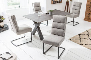 SET 2 SCAUNE DINING, CANTILEVER, DIN TEXTIL GRI DESCHIS, STIL MODERN - Img 5