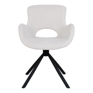 SET 2 SCAUNE DINING ROTATIV AMORIM, DIN METAL, FURNIR SI TEXTIL BOUCLE, CULOARE ALB GALBUI, HOUSE NORDIC - Img 3