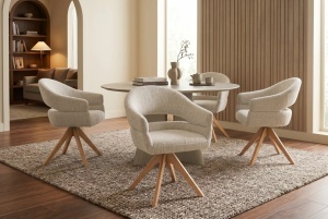 SET 2 SCAUNE ROTATIV ORGANIC, REALIZAT DIN MATERIAL TEXTIL CHENILLE SI LEMN, CULOARE BEJ/MARO, INVICTA INTERIOR - Img 4