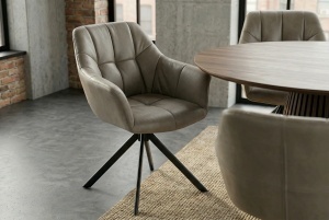 SET 2 SCAUNE ROTATIVE, PAPILLON, REALIZAT DIN PIELE SI METAL, CULOARE GRI TAUPE/NEGRU, INVICTA INTERIOR - Img 4