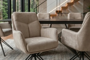 SET 2 SCAUNE ROTATIVE, PROMETHEUS, 180 grade, REALIZAT DIN METAL SI TEXTIL VELUR CATIFELAT, CULOARE BEJ, ARTIM GROUP SELECTION - Img 6