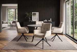 SET 2 SCAUNE ROTATIVE SIGNATURE, REALIZAT DIN METAL SI CATIFEA , CULOARE BEJ, INVICTA INTERIOR - Img 3
