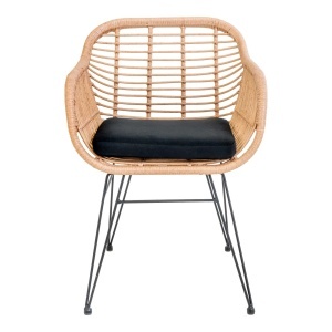 SET 2 SCAUNE TRIESTE, REALIZAT DIN POLIRATAN SI METAL CU PERINA, CULOARE NEGRU/NATUR, HOUSE NORDIC - Img 3