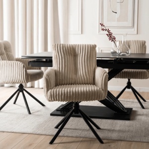 SET 4 SCAUNE ROTATIVE, ARTIM MEBLE, REALIZAT DIN CATIFEA RAIAT BEJ SI METAL, STIL MODERN - Img 2