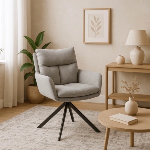 SET 4 SCAUNE ROTATIVE, ARTIM MEBLE, REALIZAT DIN MATERIAL TEXTIL GRI SI METAL, STIL MODERN