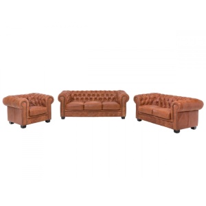SET CANAPELE DE LUX 3 BUCATI, CHESTERFIELD, DIN PIELE NATURALA, CULOARE MARO, ARTIM SELECTION