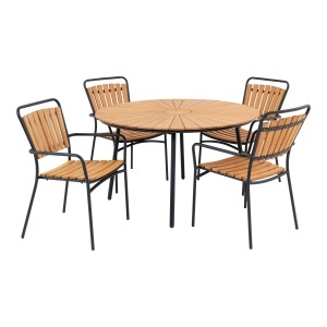 SET DE GRADINA, MASA SI 4 SCAUNE, REALIZATA DIN LEMN DE TEC SI METAL, CULOARE NEGRU/NATUR, HOUSE NORDIC