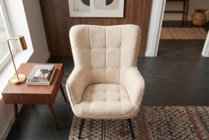 SET FOTOLIU SI TABURET SCANDINAVIA, DIN METAL SI TEXTIL CHENILLE, CULOARE SAMPANIE, INVICTA INTERIOR - Img 10