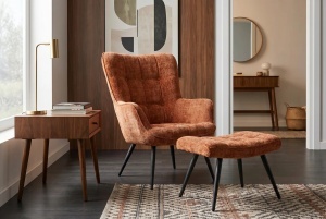 SET FOTOLIU SI TABURET SCANDINAVIA, DIN METAL SI TEXTIL CHENILLE, CULOARE CARAMIZIU, INVICTA INTERIOR