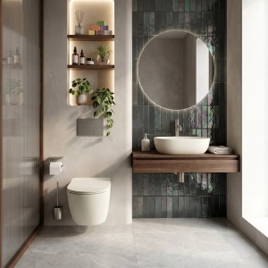 SET LAVOAR SI VAS WC FOCUS, MATERIAL CERAMICA SANITARA, DE CULOARE CREM - Img 5