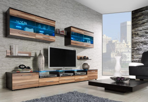 SET LIVING CU LED CAMA I NUC/WENGE DESIGN MODERN CM