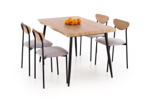 SET MASA + 4 SCAUNE DICKY, GRI/NEGRU/NATURAL, 180/240 CM, NEGRU/NEGRU, DIN MDF LAMINAT SI METAL, STIL MODERN
