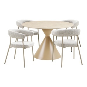 SET MASA SI 4 SCAUNE, DIN METAL, CERAMICA, LEMN SI TEXTIL, CULOARE NISIPIU, HOUSE NORDIC