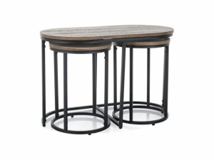SET MASUTE DE CAFEA TWIX, NUC/NEGRU, BLAT DIN MDF, FURNIR NATURAL SI CADRU DIN METAL, STIL MODERN