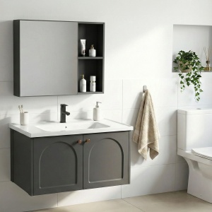 SET MOBILIER DE BAIE CU LAVOAR, OGLINDA, DENVER 80CM, GRI, JUST IN COLLECTION - Img 2
