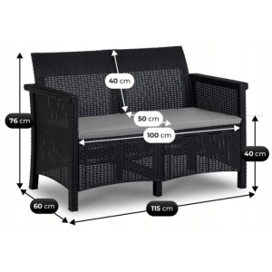 SET MOBILIER DE GRADINA/TERASA, BRENTA, ARTIM MEBLE, DIN TEHNORATAN, CULOARE NEAGRA/GRI - Img 9