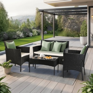 SET MOBILIER DE GRADINA/TERASA, MISSISSIPI, DIN METAL, TECHNORATAN, TEXTIL SI STICLA, CULOARE NEGRU/BEJ, ARTIM MEBLE
