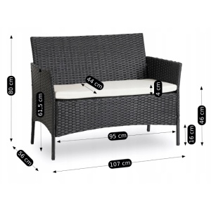 SET MOBILIER DE GRADINA/TERASA, MISSISSIPI, DIN METAL, TECHNORATAN, TEXTIL SI STICLA, CULOARE NEGRU/BEJ, ARTIM MEBLE - Img 11