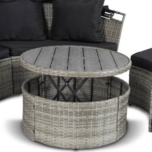 SEZLONG, ARTIM MEBLE, REALIZAT DIN TEHNORATAN SI TEXTIL, CULOARE NEAGRA/GRI DESCHIS, STIL MODERN - Img 5