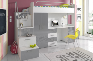 SISTEM MODULAR PENTRU CAMERA COPII ALB/GRI RAJ4 KM DESIGN MODERN