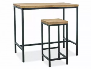 STOC!!! MASA DE BAR METRO, 110 CM, STEJAR/NEGRU, BLAT DIN FURNIR NATURAL SI PICIOARE DIN METAL, STIL MODERN - Img 6